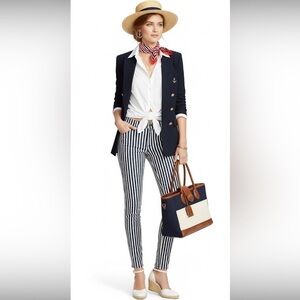 Navy & White Striped Nautical Y2K Skinny Pants